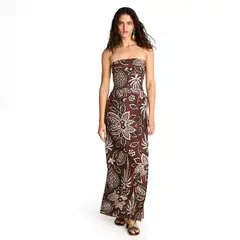 MARINA MIA - Vestido Amparo Largo Strapless Estampado Mujer