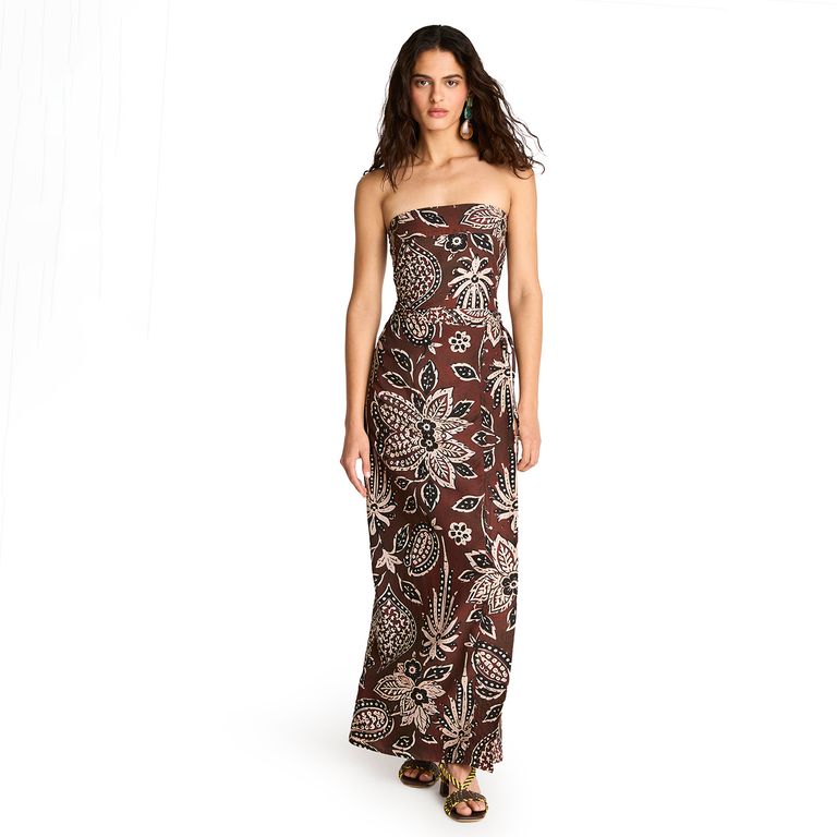 Vestido Largo Strapless Estampado Mujer