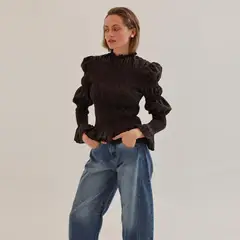 CALEDONIA LABEL - Blusa Maya Escosés Marrón Mujer Caledonia