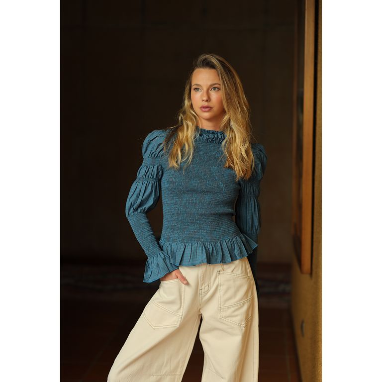 Blusa Maya Escosés Azul Mujer Caledonia