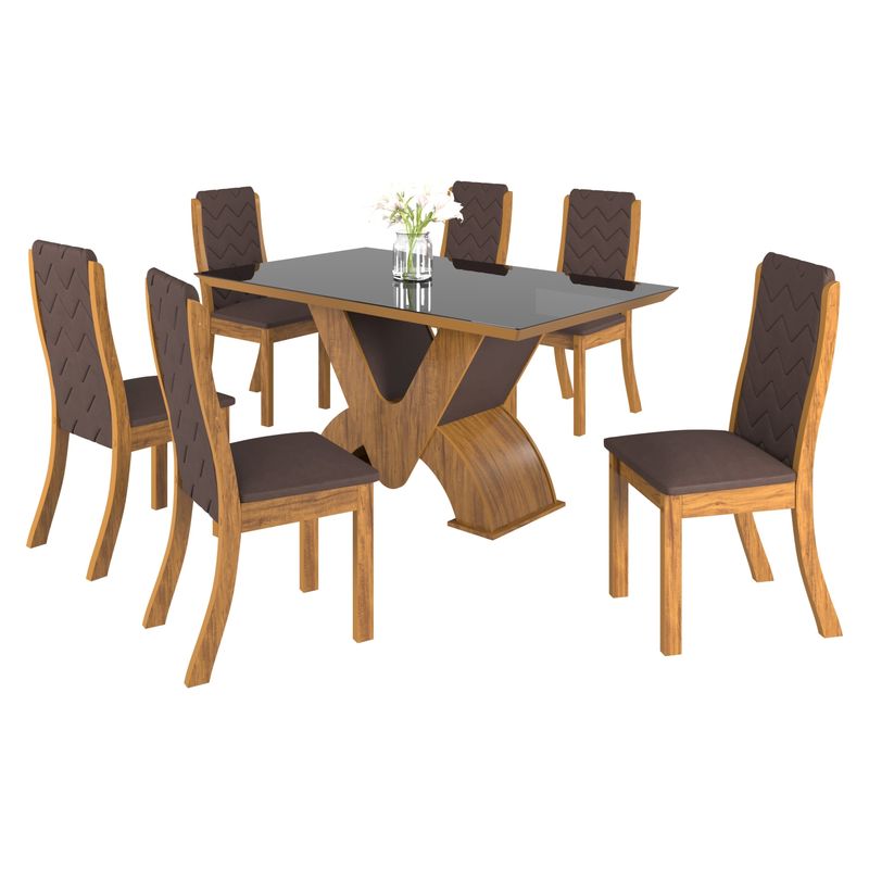 EXIT - Juego de Comedor Cub Vidrio Belgica Madera 6 Sillas Exit