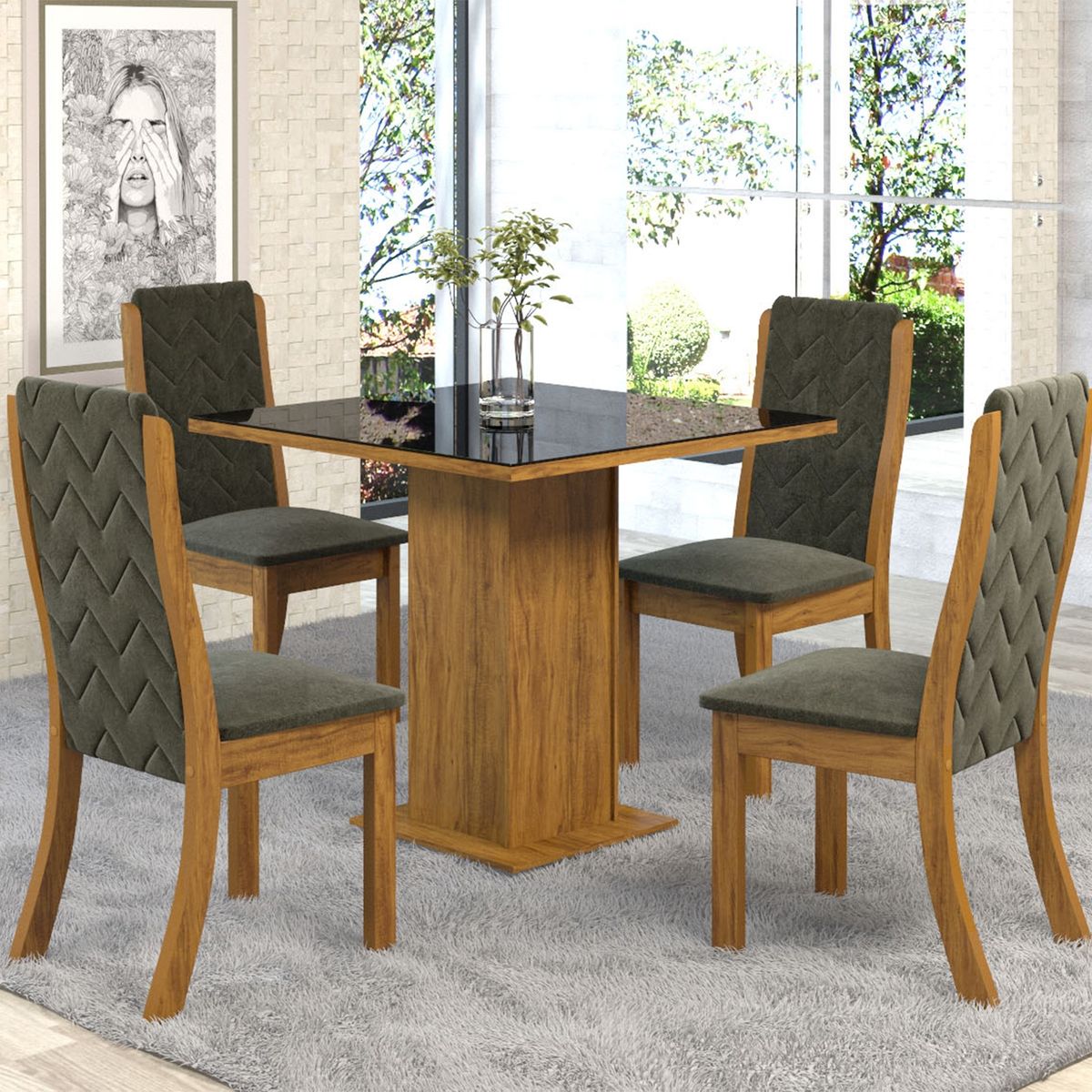 EXIT - Juego de Comedor Cub Vidrio Cali Madera 4 Sillas Exit