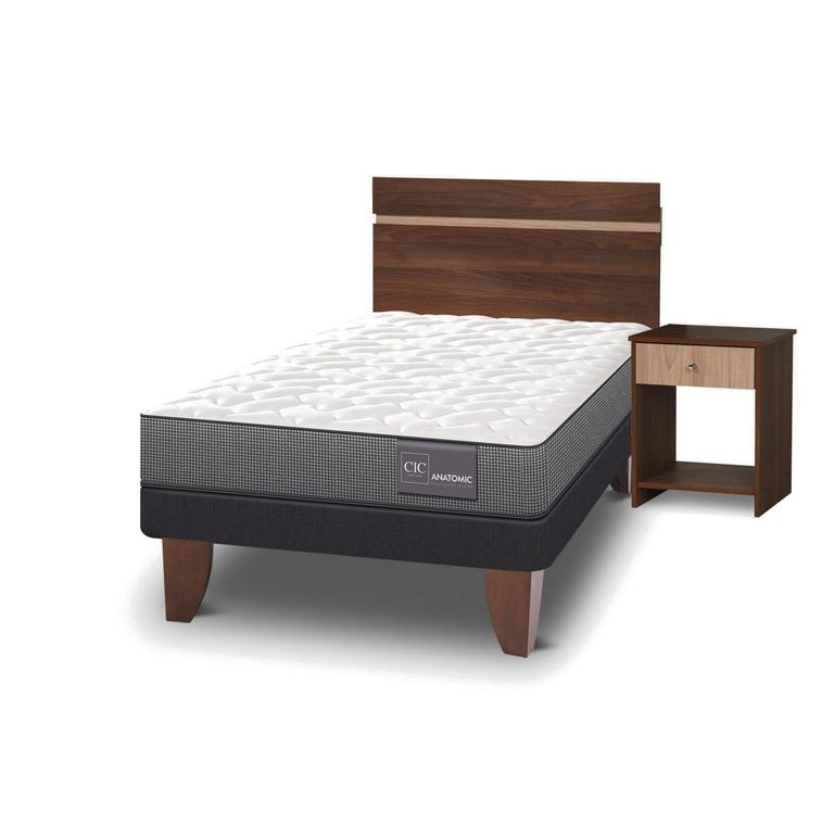CIC Cama Europea Anatomic 7 1.5 Plazas + Respaldo + 1 Velador
