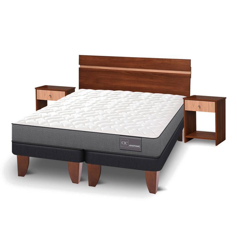 CIC Cama Europea Anatomic 2 Plazas + Respaldo + 2 Veladores