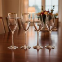 Set Copas Champagne Vidrio Borde Dorado