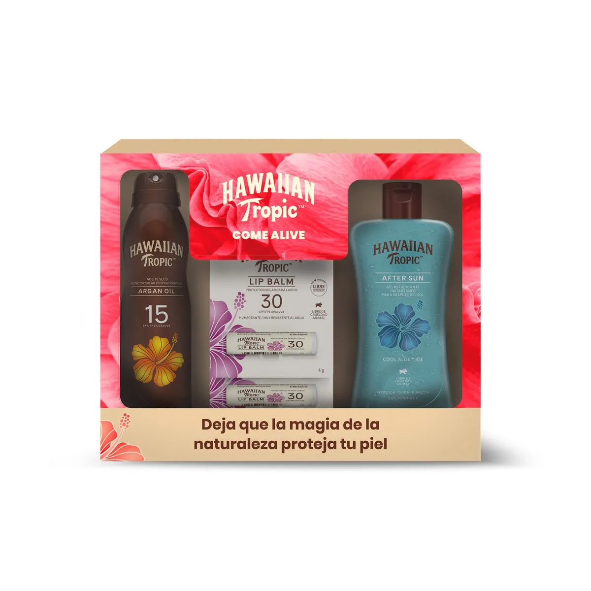 HAWAIIAN TROPIC - Set Protector Solar F15 Aceite Argán + After Sun Lime Coco 2 Labiales Hawaiian Tropic