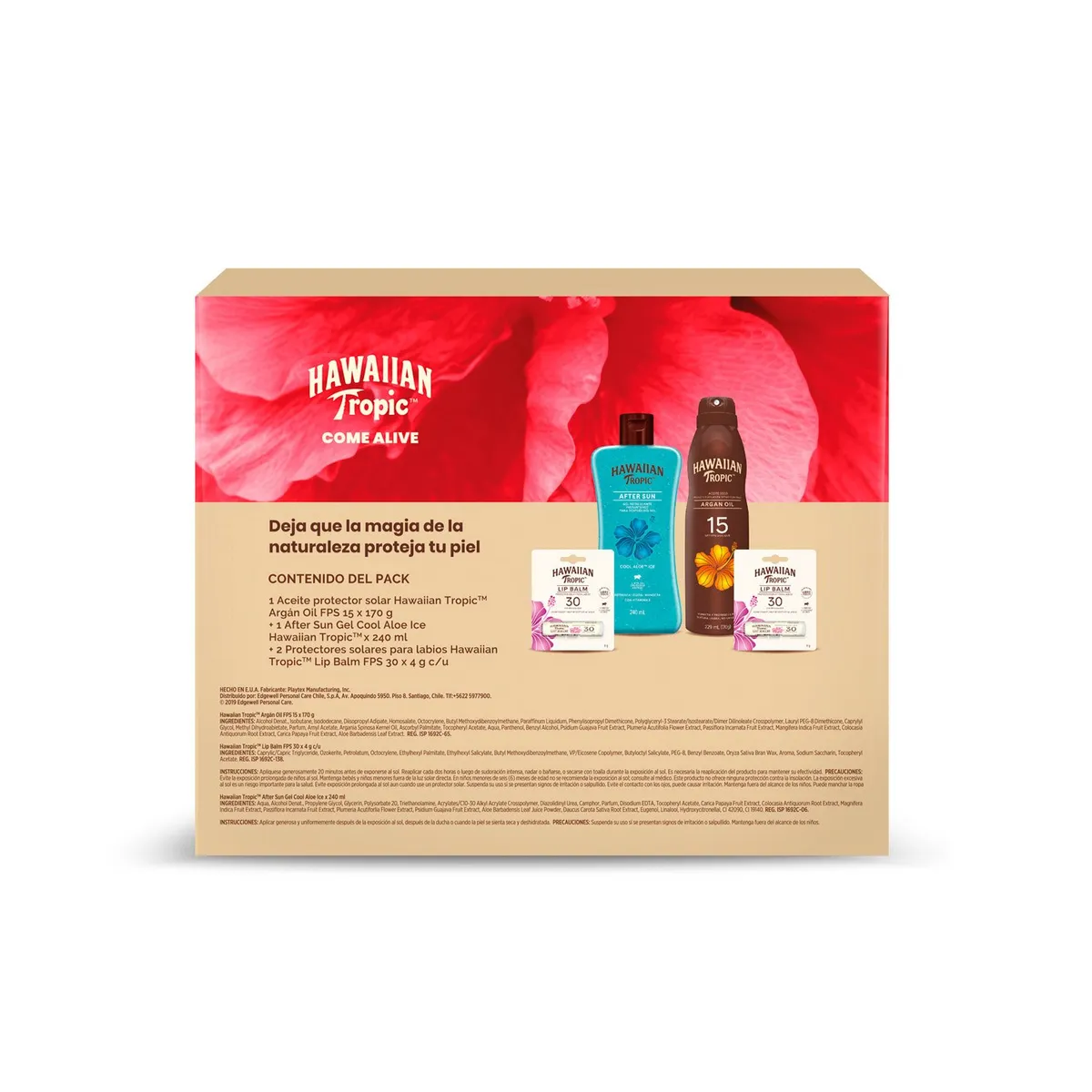 HAWAIIAN TROPIC - Set Protector Solar F15 Aceite Argán + After Sun Lime Coco 2 Labiales Hawaiian Tropic