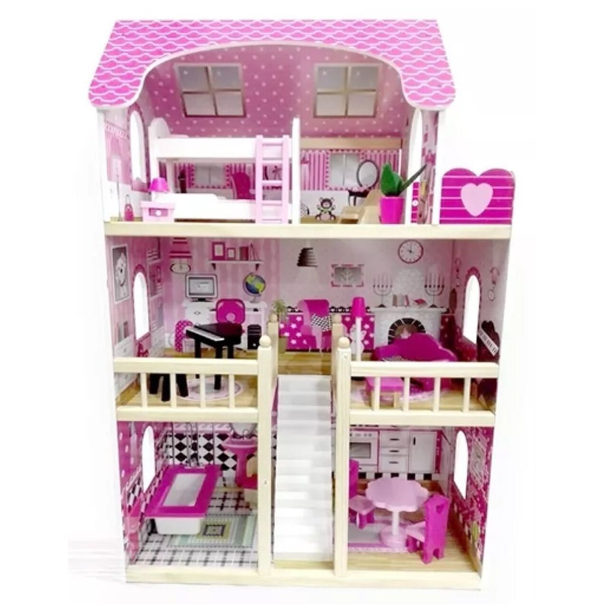 TODODESCUENTO - Casa Muñeca Madera 3 Pisos Juguete