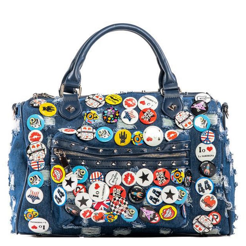 NARA - Cartera Jeans Full Azul Chapitas