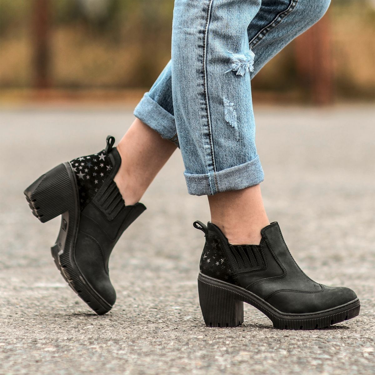 CAT - Botín Mujer Cuero Negro Cat