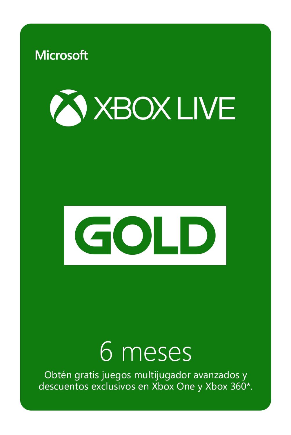 MICROSOFT - Xbox Live Gold 6 Meses