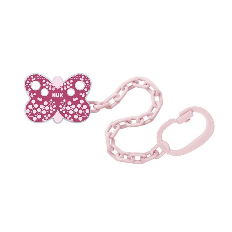 NUK - Portachupetes Clip Cadena Mariposa Rosada Nuk