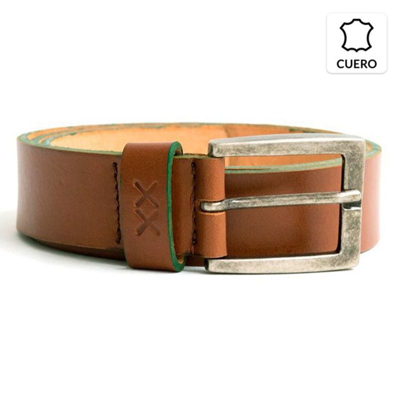 BESTIAS - Cinturon Cuero Hombre Cafe Bor Verde