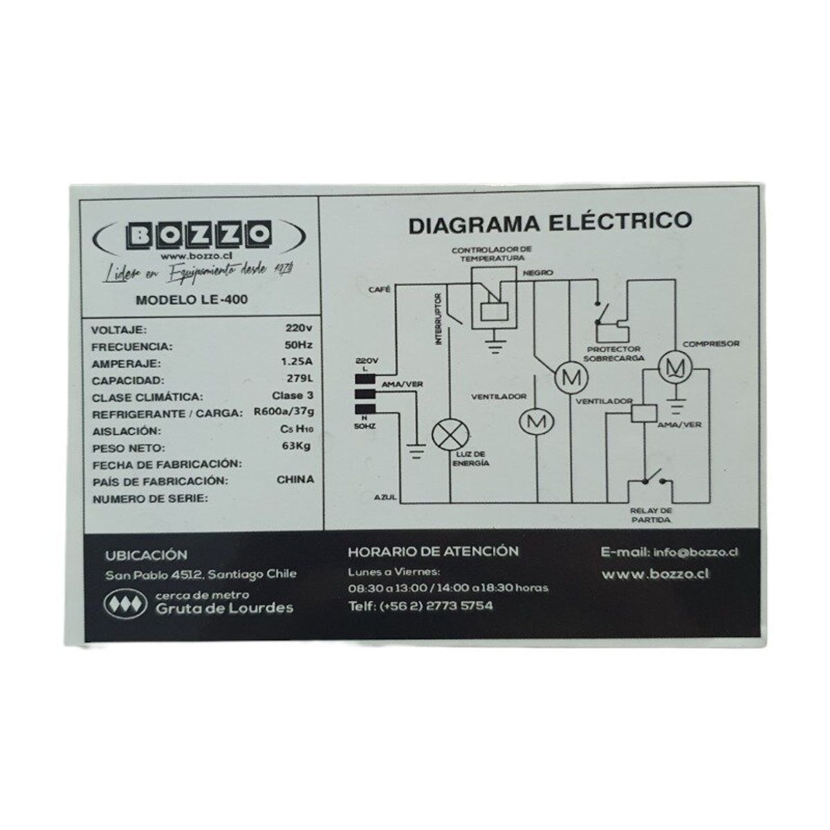 BOZZO - Visicooler LC-400 con llave Mantencion Bozzo