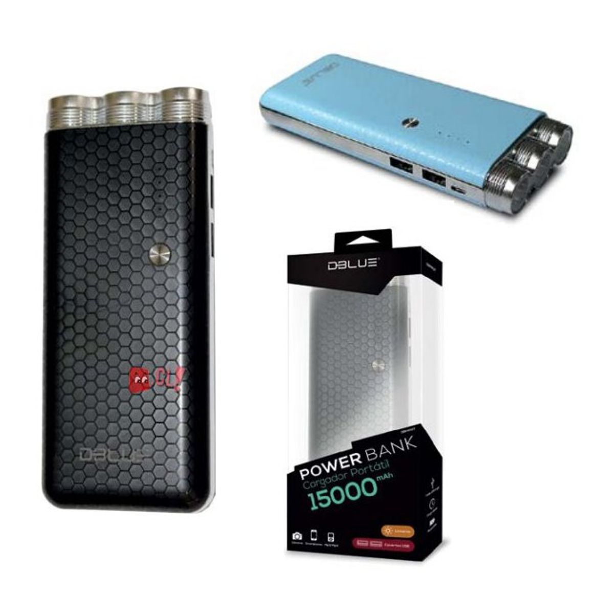 DBLUE - Batería Power Bank 15000mha 2 Usb Azul PuntoStore