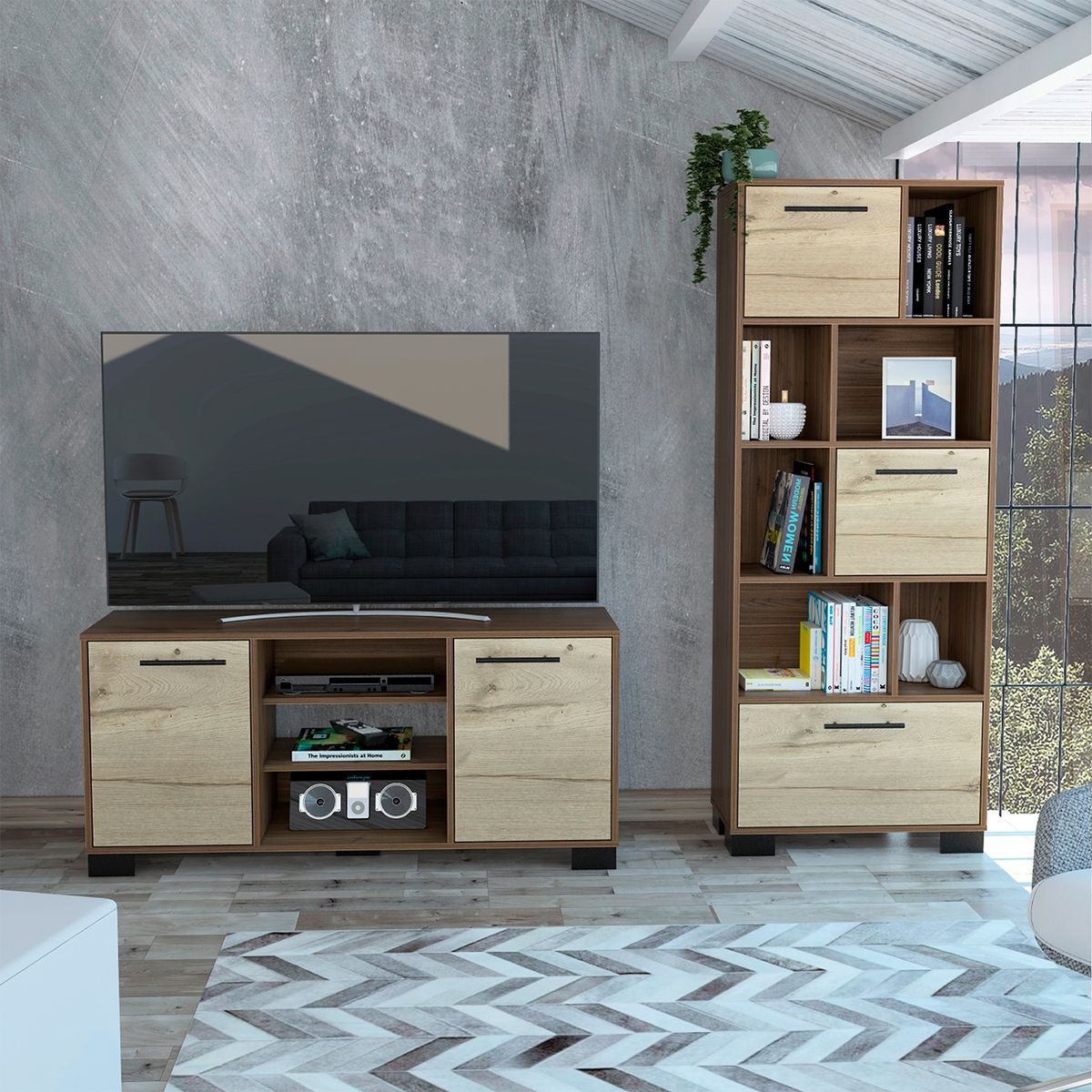 TUHOME - Rack TV 50"+Biblioteca Marsella Tuhome