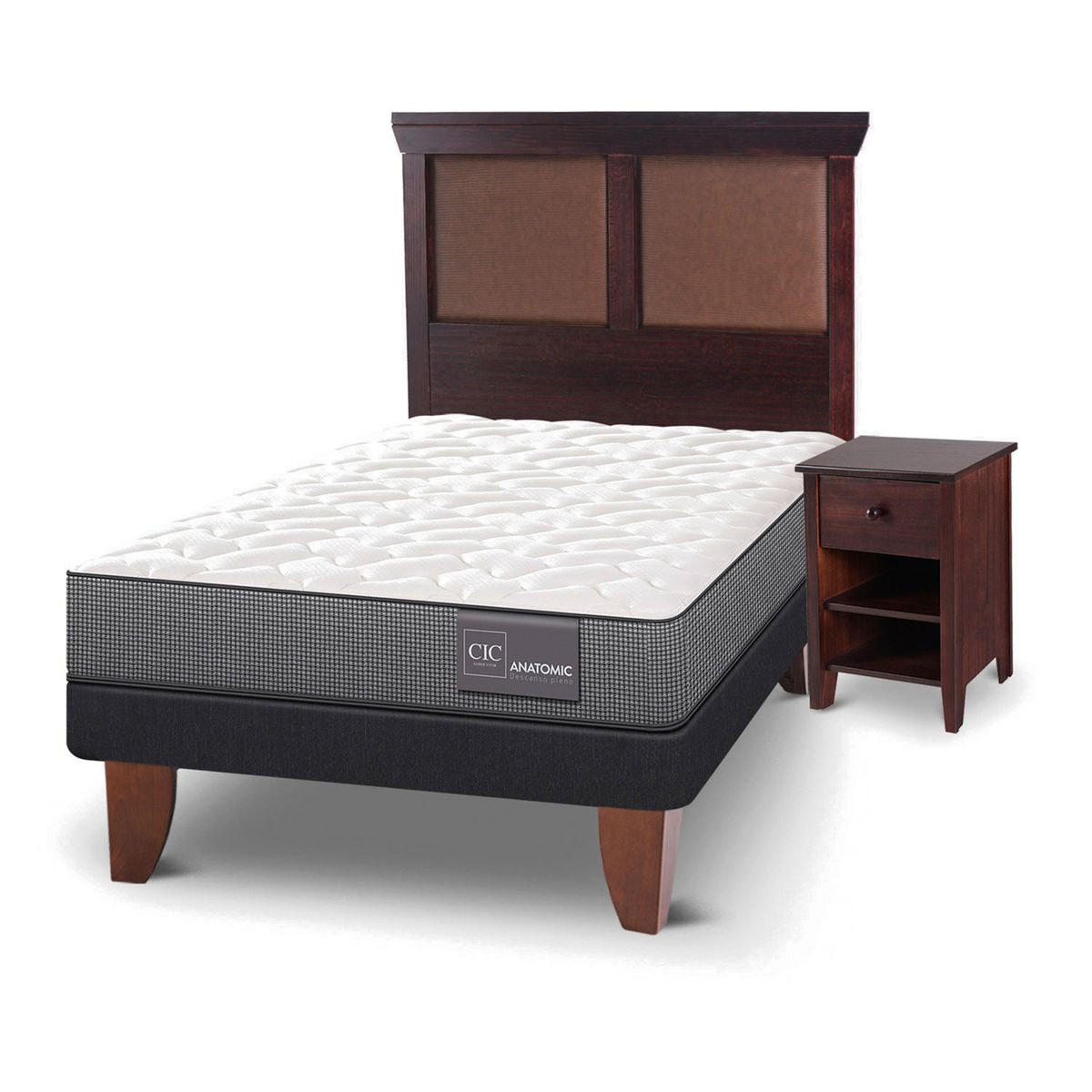 CIC - Cama Europea Anatomic 1.5 Plazas Base Normal 105x200 cm + Muebles Torino Chocolate Cic