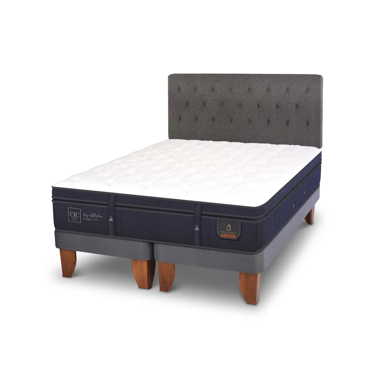 CIC - Cama Europea Súper Premium 2 Plazas Bd 150 X 200 Cm + Respaldo Kavery Cic