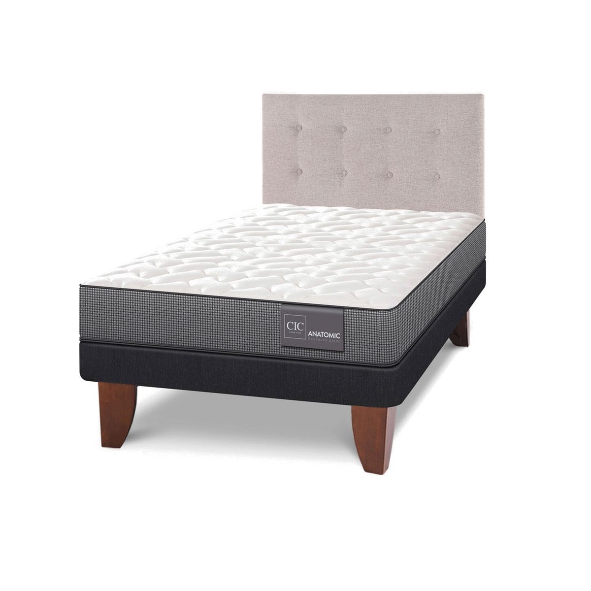 CIC - Cama Europea Anatomic 1.5 Plazas Bn 105 X 200 Cm + Respaldo Grafito Cic