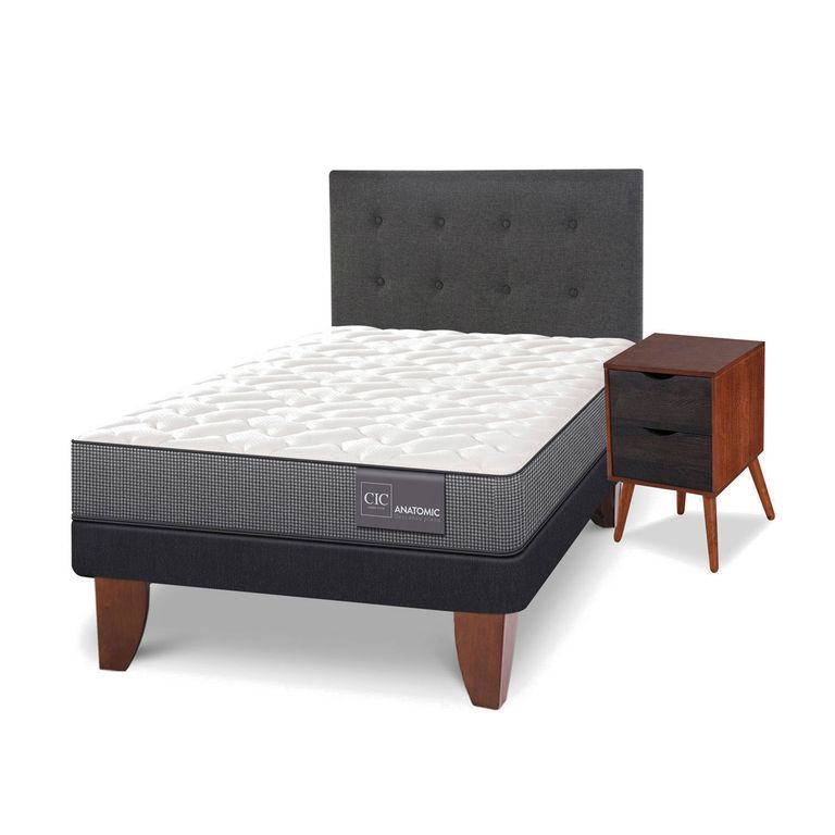 Cama Europea Anatomic 1.5 Plazas + Respaldo + 1 Velador