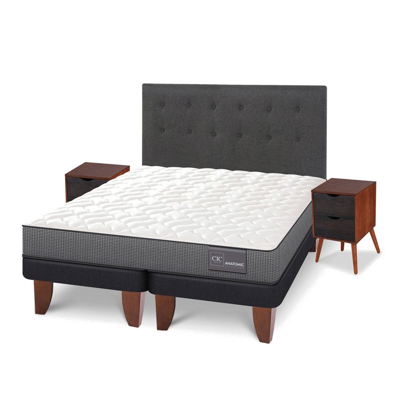 CIC - Cama Europea Anatomic 2 Plazas + Respaldo + 2 Veladores CIC