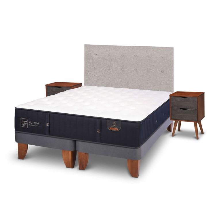 Cama Europea Premium 2 Plazas x 2.00mt Base Dividida + Respaldo + 2 Veladores