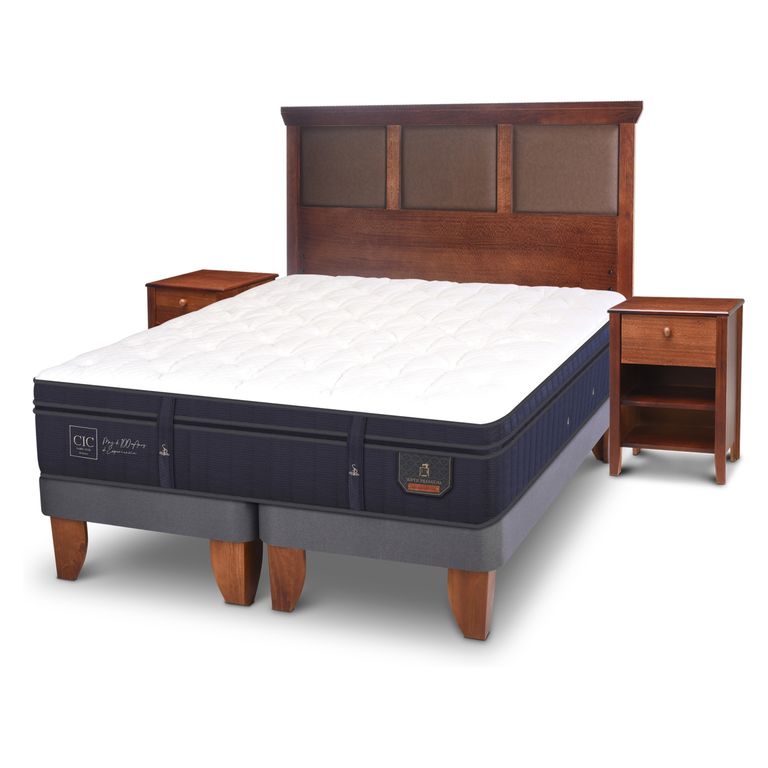 Cama Europea Super Premium 2 Plazas x 2.00mt Base Dividida + Respaldo + 2 Veladores