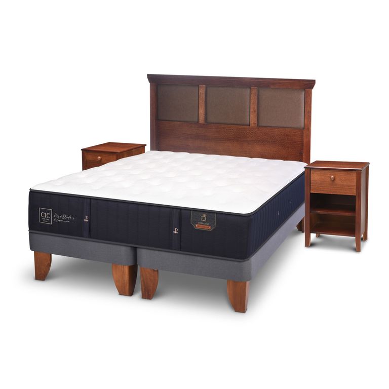 Cama Europea Premium King x 2.00mt Base Dividida + Respaldo + 2 Veladores