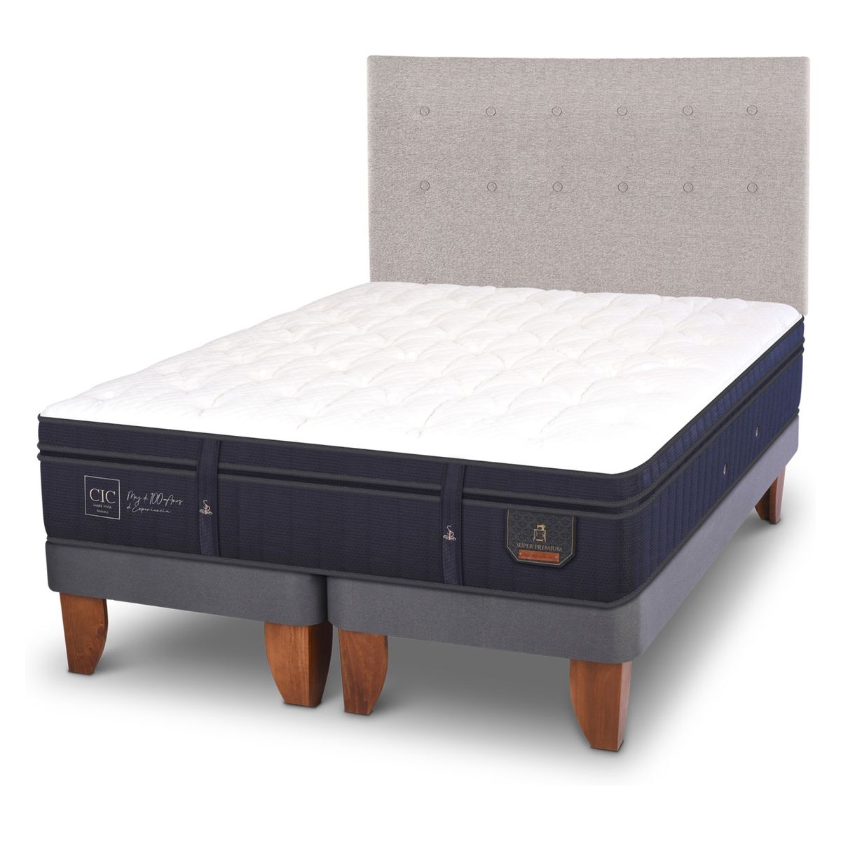 CIC - Cama Europea Super Premium 2 Plazas x 2.00mt Base Dividida + Respaldo Cic