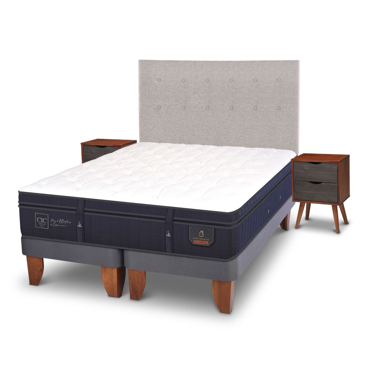 CIC - Cama Europea Súper Premium 2 Plazas Bd 150 X 200 Cm + Muebles Tigris Cic