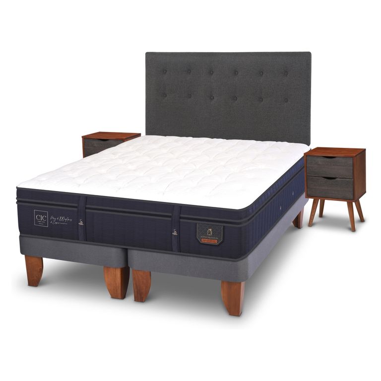 Cama Europea Super Premium 2 Plazas x 2.00mt Base Dividida + Respaldo + 2 Veladores