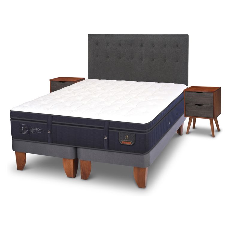 Cama Europea Super Premium King x 2.00mt Base Dividida + Respaldo + 2 Veladores