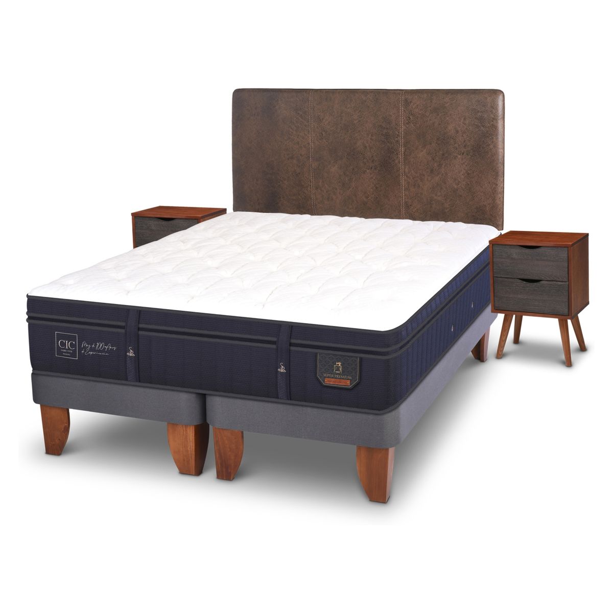 CIC - Cama Europea Super Premium 2 Plazas Base Dividida 150X200 Cm + Muebles Baker Cic
