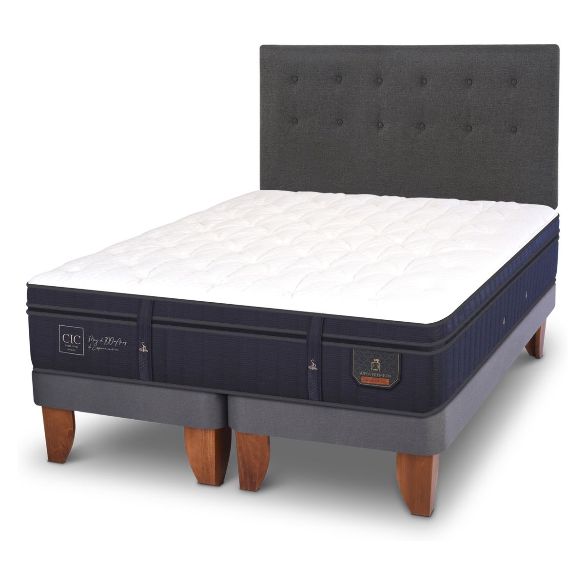CIC - Cama Europea 2 Plazas Super Premium 150X200 Cm Base Dividida + Respaldo Cic