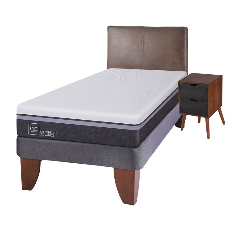 Cama Europea Ortopedic Advance 1.5 Plazas + Muebles Baker