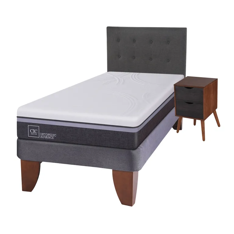 Cama Europea Ortop Adva 1.5 Plazas + Respaldo + 1 Velador