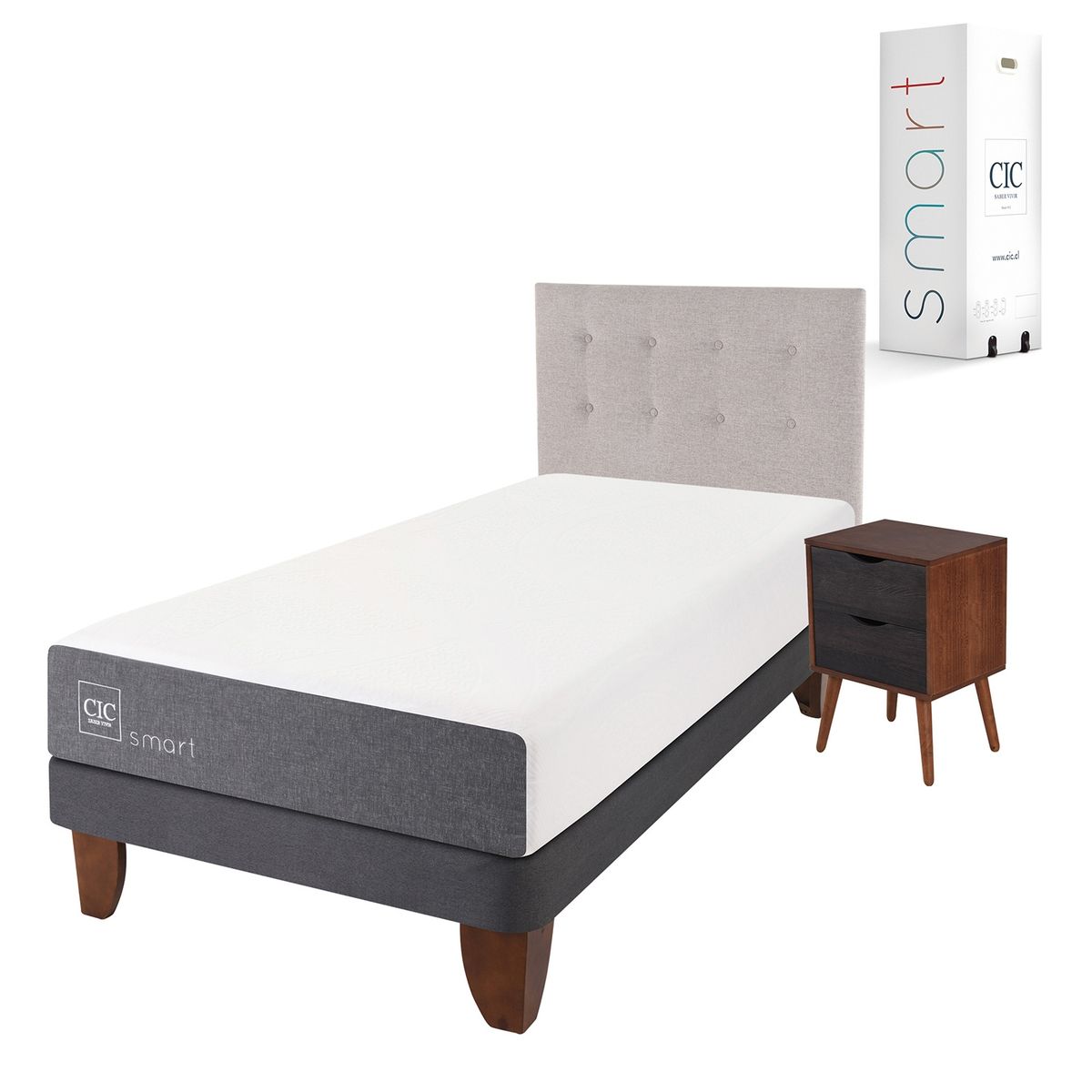CIC - Cama Europea Smart 1.5 Plazas + Muebles Cic