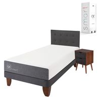Cama Europea Smart 1.5 Plaza + Respaldo + 1 Velador