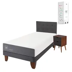 CIC - Cama Europea Smart 1.5 Plaza + Respaldo + 1 Velador