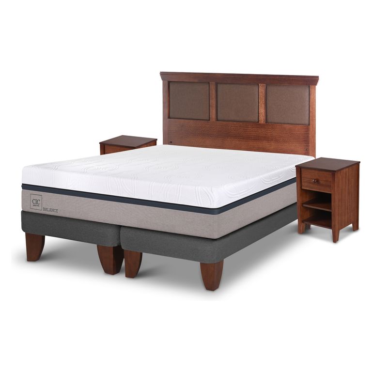 Cama Europea Balance King x 2.00mt Base Dividida + Respaldo + 2 Veladores