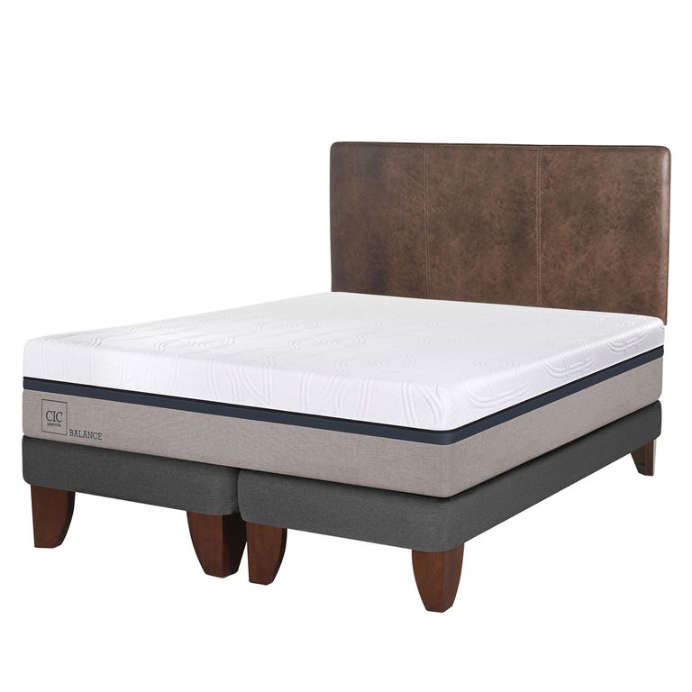 Cama Europea Balance King x 2.00mt Base Dividida + Respaldo
