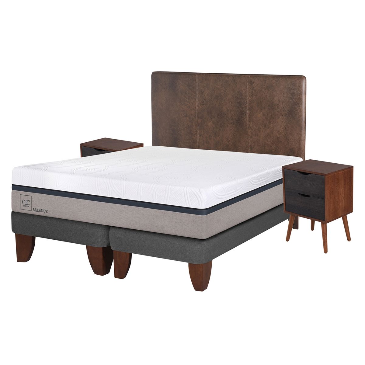 CIC - Cama Europea Balance King Base Dividida 180X200 Cm + Muebles Baker Cic