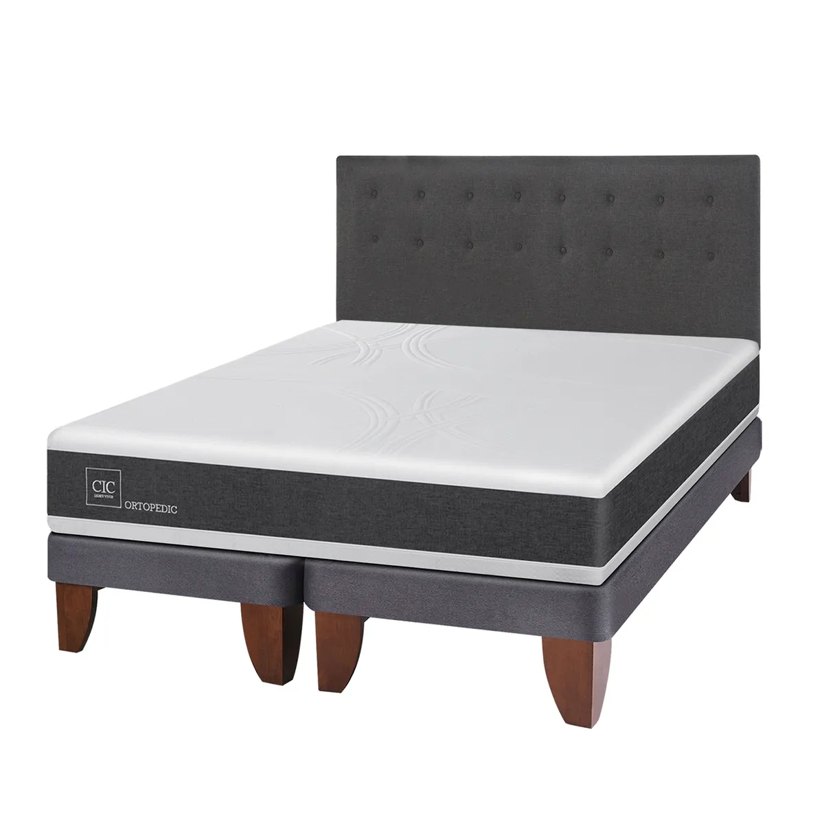 CIC - Cama Europea Ortopedic King x 2.00mt Base Dividida + Respaldo Cic