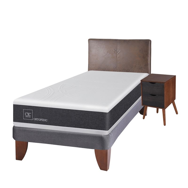 CIC - Cama Europea Newortoped 1.5 Plazas + Respaldo + 1 Velador Cic