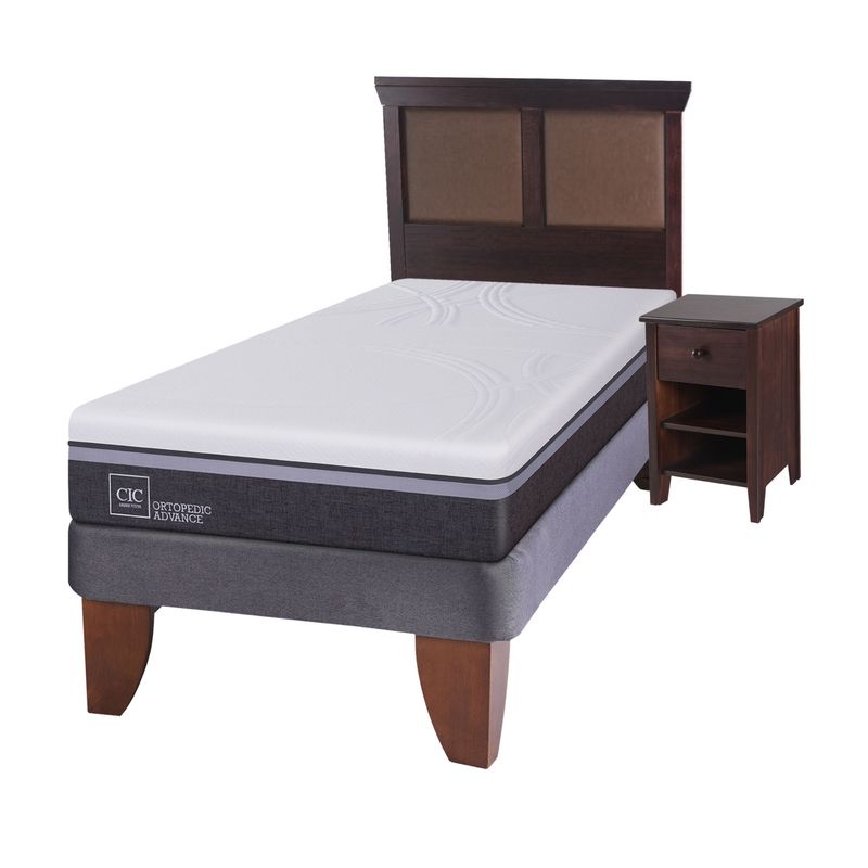 CIC - Cama Europea Ortop Adva 1.5 Plazas + Respaldo + 1 Velador Cic