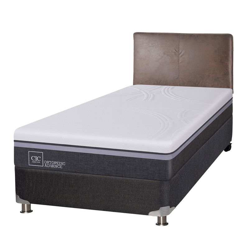 CIC - Box Spring Ortopedic Advance Black 1.5 Plazas Base Normal 105x200 cm + Respaldo Baker Cic