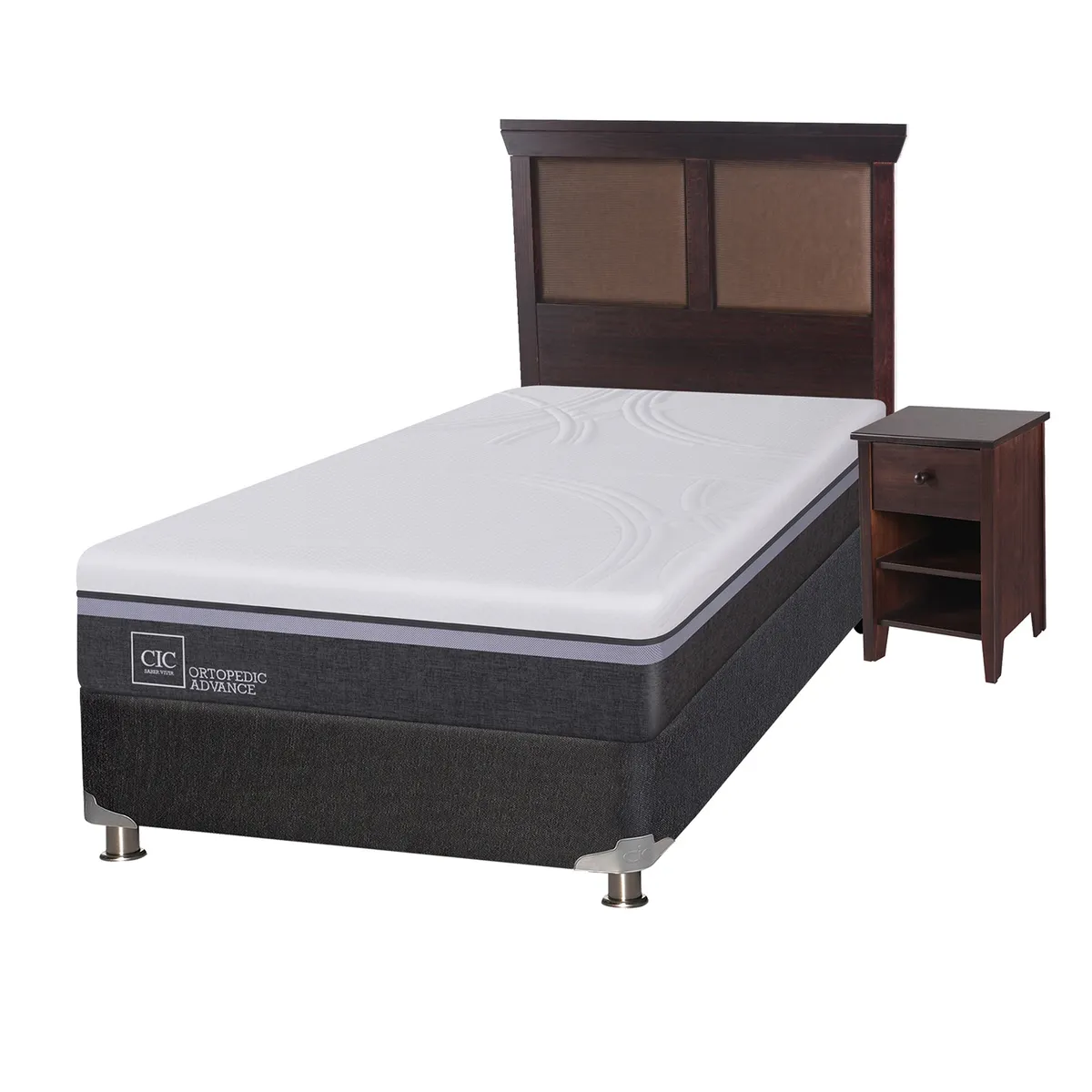 CIC - Box Spring Ortopedic Advance B5 1.5 Plazas + Muebles New Torino Chocolate Cic