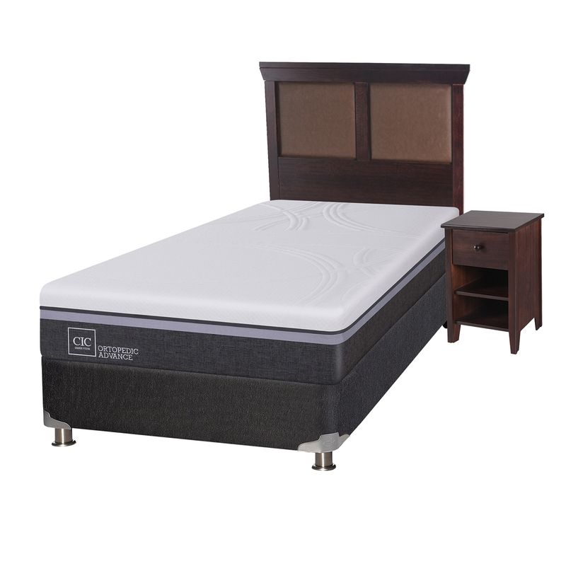 CIC - Box Spring Ortopedic Advance B5 1.5 Plazas + Muebles New Torino Chocolate Cic