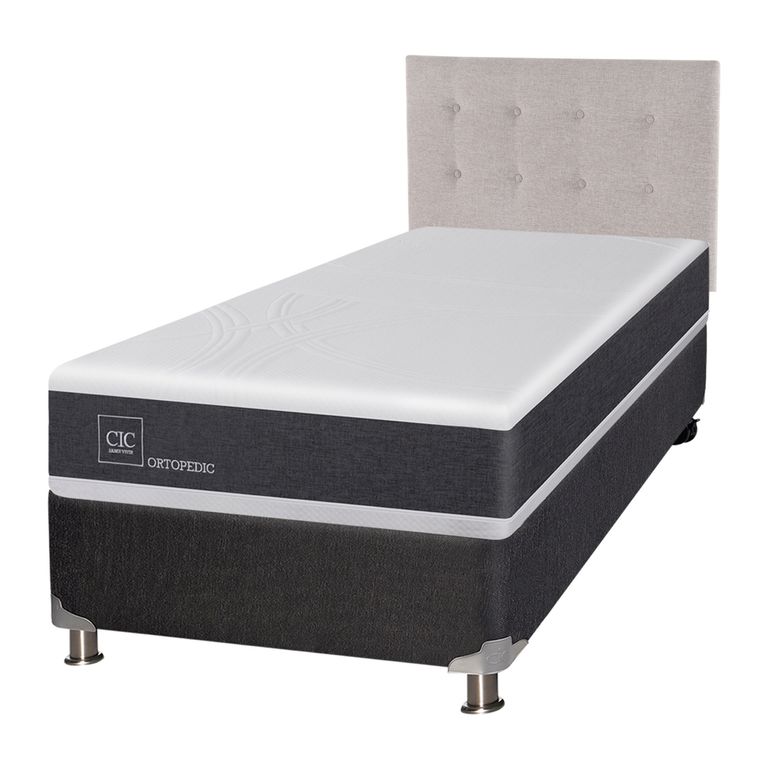Box Spring Ortopedicededic 1.5 Plazas BN 105 x 200 cm + Respaldo TiGrafito