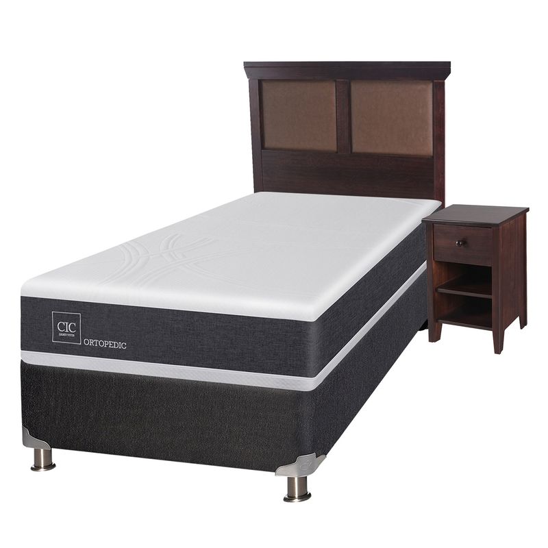 CIC - Box Spring Ortopedic 1.5 Plazas Base Normal 105x200 cm + Muebles Torino Chocolate Cic